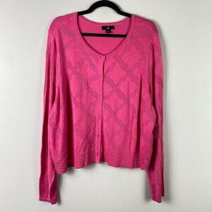 J Jason Wu Jacquard Cropped Cardigan Sweater Size 2X Pink Long Sleeve
